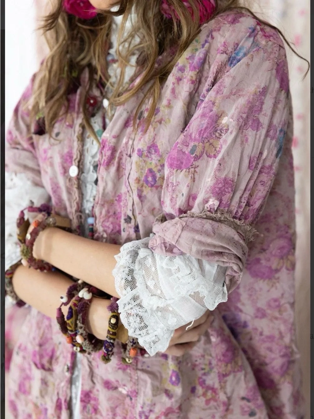 magnolia Pearl Rosewalk  Bohemian Pink Floral Duster Coat OS - Picture 3 of 11